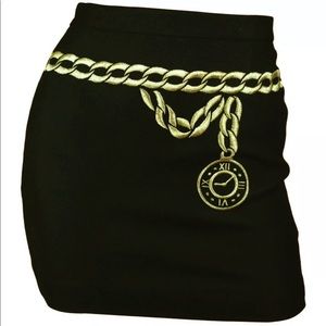 ESCADA Black Mini Skirt w Gold Chain Belt Size 2